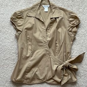 Stretch Cotton Short Sleeve Wrap-Around Blouse